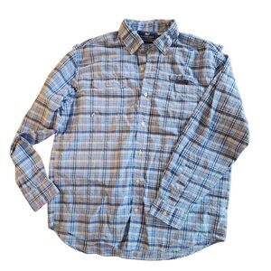 Men's VINEYARD VINES Harbor Shirt Fishing Blue Plaid Sz L Performance